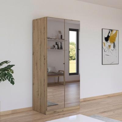 Rauch Reflect 91cm 2 Door Mirrored Wardrobe With Interior Division Artisan Oak