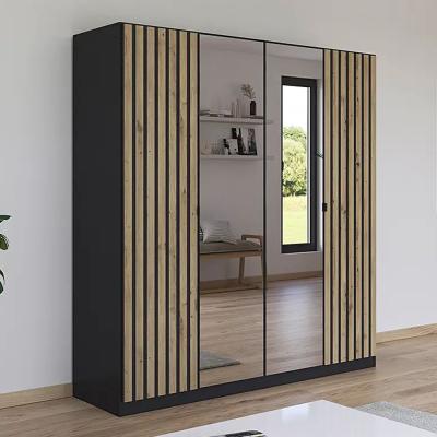 Rauch Genua 181cm 4 Door Wardrobe With Mirror Metallic Dark Grey And Artisan Oak