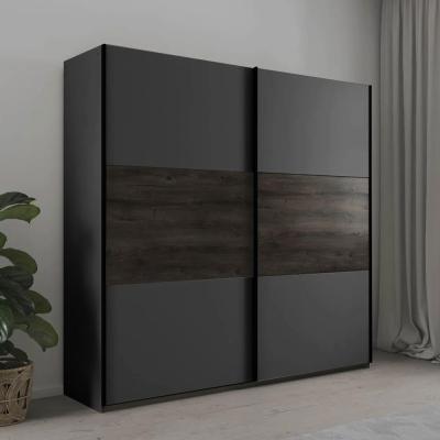 Rauch Marbella 218cm 2 Door Sliding Wardrobe Metallic Dark Grey And Atlantic Dark Oak