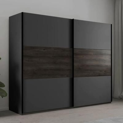 Rauch Marbella 261cm 2 Door Sliding Wardrobe Metallic Dark Grey And Atlantic Dark Oak