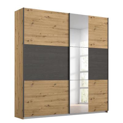 Rauch Miro 175cm 2 Door Sliding Wardrobe With Mirror Artisan Oak And Black Oak