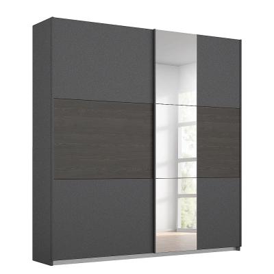 Rauch Miro 175cm 2 Door Sliding Wardrobe With Mirror Metallic Dark Grey And Black Oak