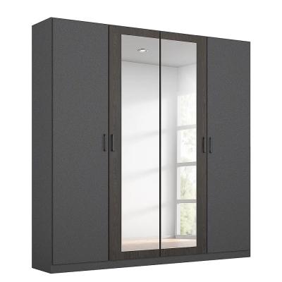 Rauch Miro 181cm 4 Door Wardrobe With Mirror Metallic Dark Grey And Black Oak