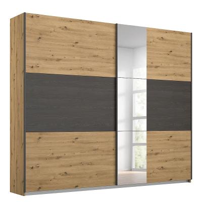 Rauch Miro 218cm 2 Door Sliding Wardrobe With Mirror Artisan Oak And Black Oak