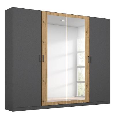 Rauch Miro 226cm 4 Door Wardrobe With Mirror Metallic Dark Grey And Artisan Oak