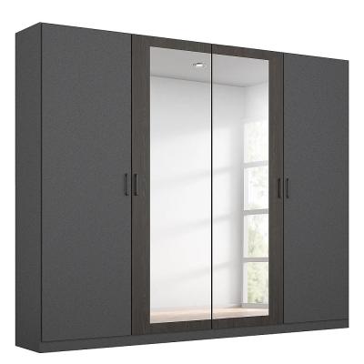 Rauch Miro 226cm 4 Door Wardrobe With Mirror Metallic Dark Grey And Black Oak