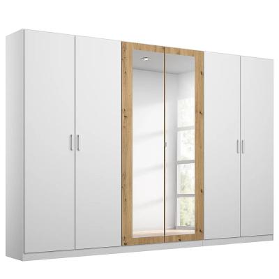 Rauch Miro 271cm 6 Door Wardrobe With Mirror Alpine White And Artisan Oak