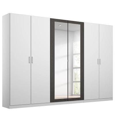 Rauch Miro 271cm 6 Door Wardrobe With Mirror Alpine White And Black Oak