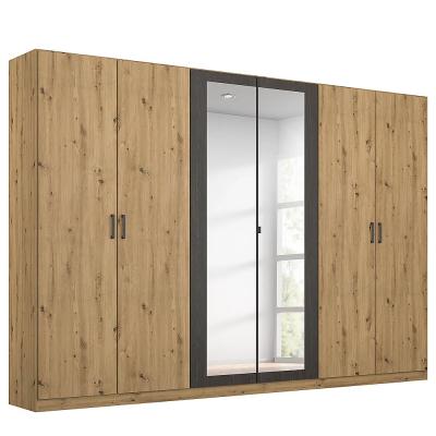 Rauch Miro 271cm 6 Door Wardrobe With Mirror Artisan Oak And Black Oak