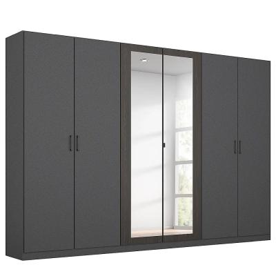 Rauch Miro 271cm 6 Door Wardrobe With Mirror Metallic Dark Grey And Black Oak