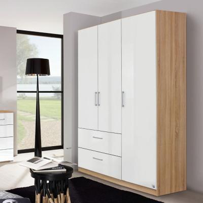 Rauch Morella 136cm 3 Door Wardrobe With Drawer Sonoma Oak And White High Gloss