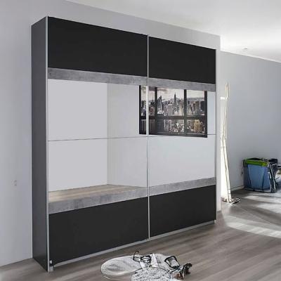 Rauch Penzberg 181cm 2 Door Sliding Wardrobe With Mirror Metallic Dark Grey And Stone Grey