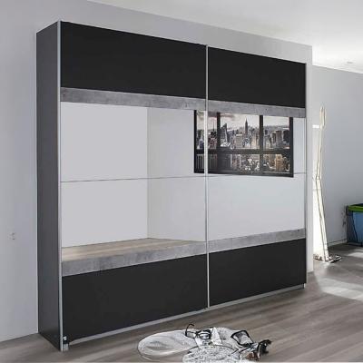 Rauch Penzberg 226cm 2 Door Sliding Wardrobe With Mirror Metallic Dark Grey And Stone Grey
