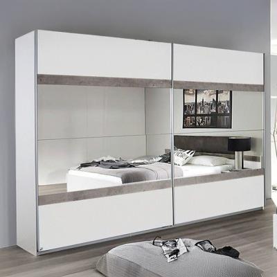 Rauch Penzberg 271cm 2 Door Sliding Wardrobe With Mirror Alpine White And Stone Grey
