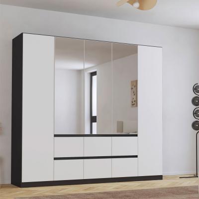 Rauch Mainz Plus 226cm 5 Door Combi Wardrobe Metallic Dark Grey And White High Gloss