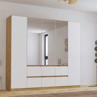 Rauch Mainz Plus 226cm 5 Door Combi Wardrobe Sonoma Oak And White High Gloss