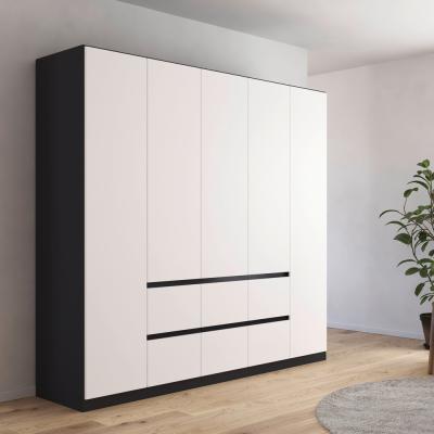 Rauch Mainz Plus 226cm 5 Door Wardrobe With Drawer Metallic Dark Grey And White High Gloss