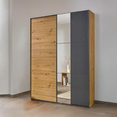 Rauch Slide 131cm 2 Door Sliding Wardrobe With Mirror Artisan Oak And Metallic Dark Grey