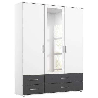 Rauch Rasant Extra 127cm 3 Door Combi Wardrobe With 4 Drawers Alpine White And Metallic Dark Grey