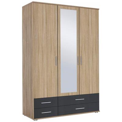 Rauch Rasant Extra 127cm 3 Door Combi Wardrobe With 4 Drawers Sonoma Oak And Metallic Dark Grey