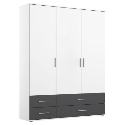Rauch Rasant Extra 127cm 3 Door Wardrobe With 4 Drawers Alpine White And Metallic Dark Grey