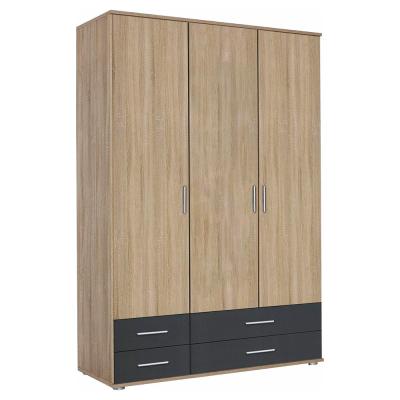 Rauch Rasant Extra 127cm 3 Door Wardrobe With 4 Drawers Sonoma Oak And Metallic Dark Grey