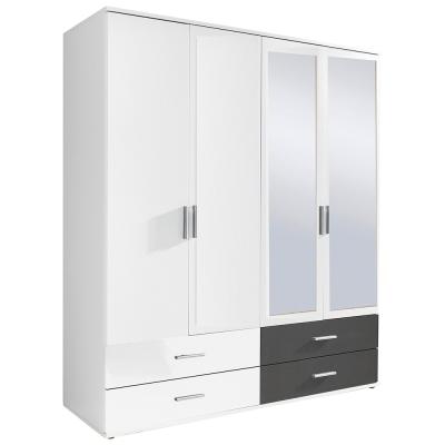 Rauch Rasant Extra 168cm 4 Door Combi Wardrobe With 2 Drawers Alpine White And Metallic Dark Grey