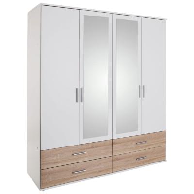 Rauch Rasant Extra 168cm 4 Door Combi Wardrobe With 4 Drawers Alpine White And Sonoma Oak
