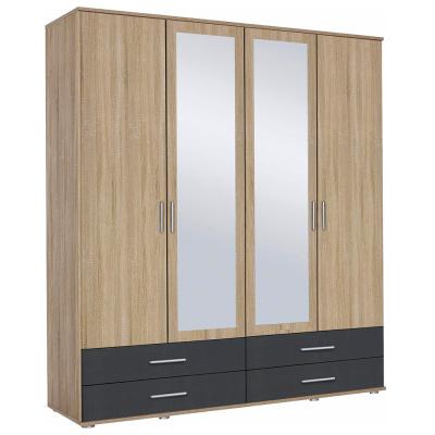 Rauch Rasant Extra 168cm 4 Door Combi Wardrobe With 4 Drawers Sonoma Oak And Metallic Dark Grey