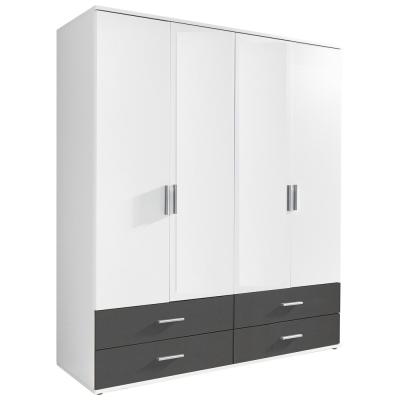 Rauch Rasant Extra 168cm 4 Door Wardrobe With 4 Drawers Alpine White And Metallic Dark Grey