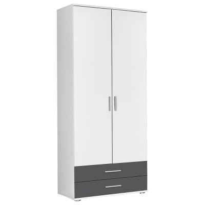 Rauch Rasant Extra 85cm 2 Door Wardrobe With Drawer Alpine White And Metallic Dark Grey