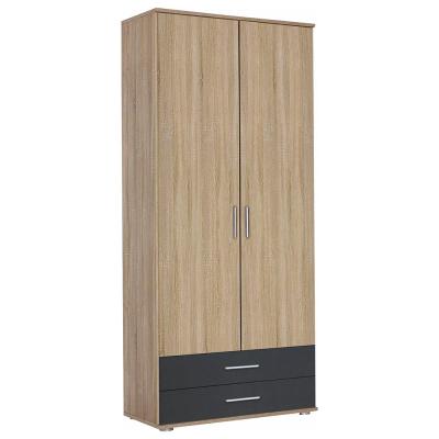 Rauch Rasant Extra 85cm 2 Door Wardrobe With Drawer Sonoma Oak And Metallic Dark Grey