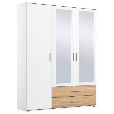 Rauch Rasant Extra 127cm 3 Door Combi Wardrobe With 2 Drawers Alpine White And Sonoma Oak