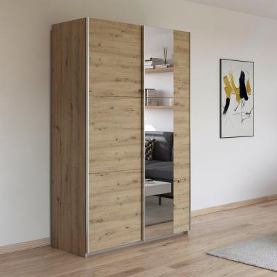 Rauch Kronach 131cm 2 Door Sliding Wardrobe With Mirror Artisan Oak