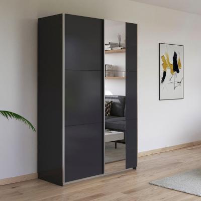 Rauch Kronach 131cm 2 Door Sliding Wardrobe With Mirror Metallic Dark Grey
