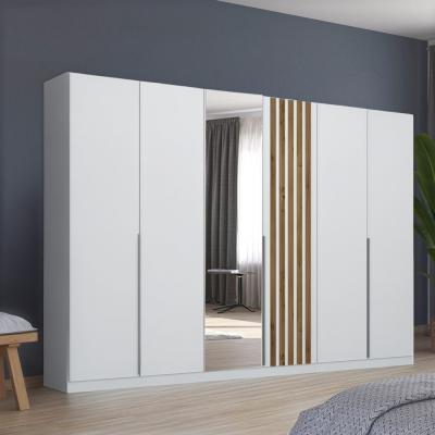 Rauch Lamella 271cm 6 Door Wardrobe With Mirror Alpine White And Artisan Oak