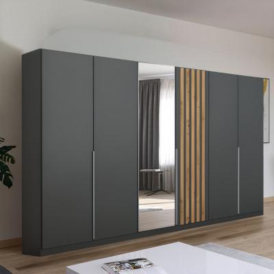 Rauch Lamella 271cm 6 Door Wardrobe With Mirror Metallic Dark Grey And Artisan Oak