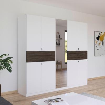 Rauch Ticao 226cm 9 Door Combi Wardrobe Alpine White And Atlantic Dark Oak