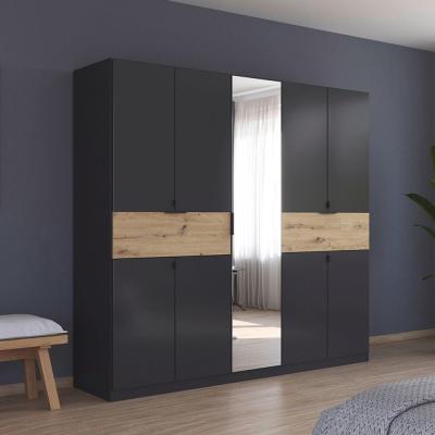 Rauch Ticao 226cm 9 Door Combi Wardrobe Metallic Dark Grey And Artisan Oak