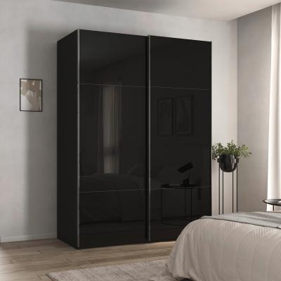 Rauch Contido 162cm 2 Door Sliding Wardrobe With Extras Black Glass