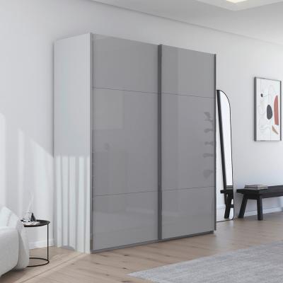 Rauch Contido 201cm 2 Door Sliding Wardrobe With Extras Silk Grey Glass