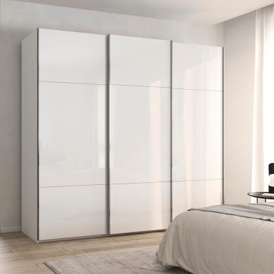 Rauch Contido 242cm 3 Door Sliding Wardrobe With Extras Crystal White Glass