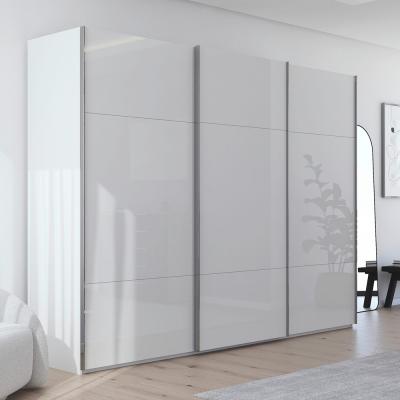 Rauch Contido 301cm 3 Door Sliding Wardrobe With Extras Crystal White Glass