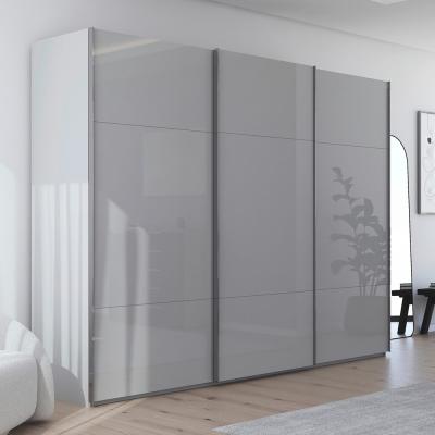 Rauch Contido 301cm 3 Door Sliding Wardrobe With Extras Silk Grey Glass