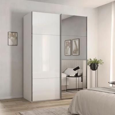 Rauch Contido 162cm 2 Door Sliding Mirror Wardrobe With Extras Crystal White Glass