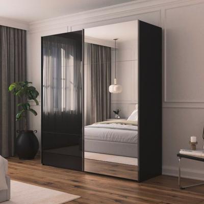 Rauch Contido 201cm 2 Door Sliding Mirror Wardrobe With Extras Black Glass
