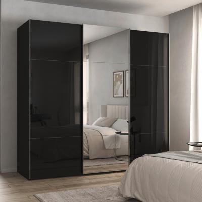 Rauch Contido 242cm 3 Door Sliding Mirror Wardrobe With Extras Black Glass