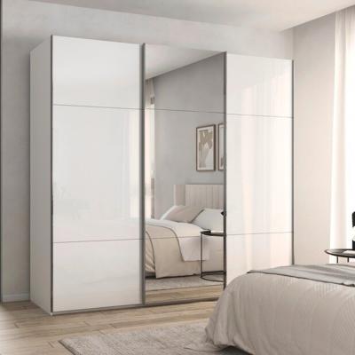 Rauch Contido 242cm 3 Door Sliding Mirror Wardrobe With Extras Crystal White Glass