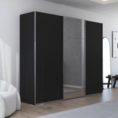 Rauch Contido 271cm 3 Door Sliding Mirror Wardrobe With Extras Black
