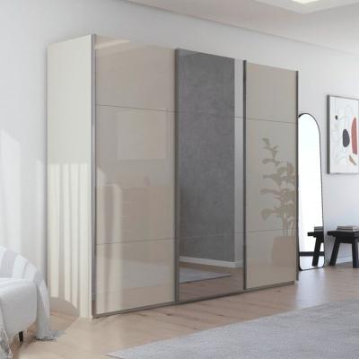 Rauch Contido 271cm 3 Door Sliding Mirror Wardrobe With Extras Champagne